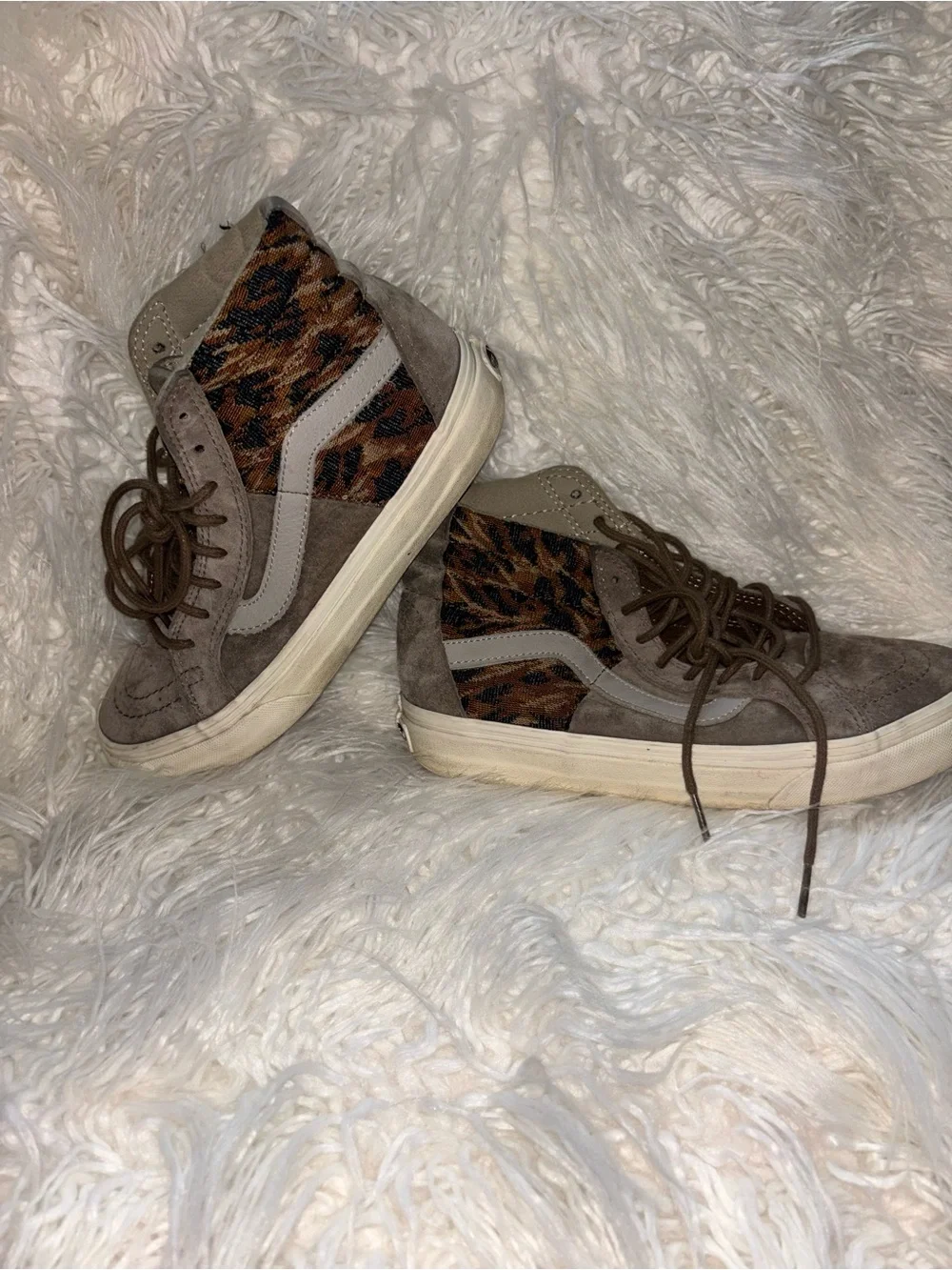 Vans High-Top Suede Sneakers with Leopard Panels - Brown